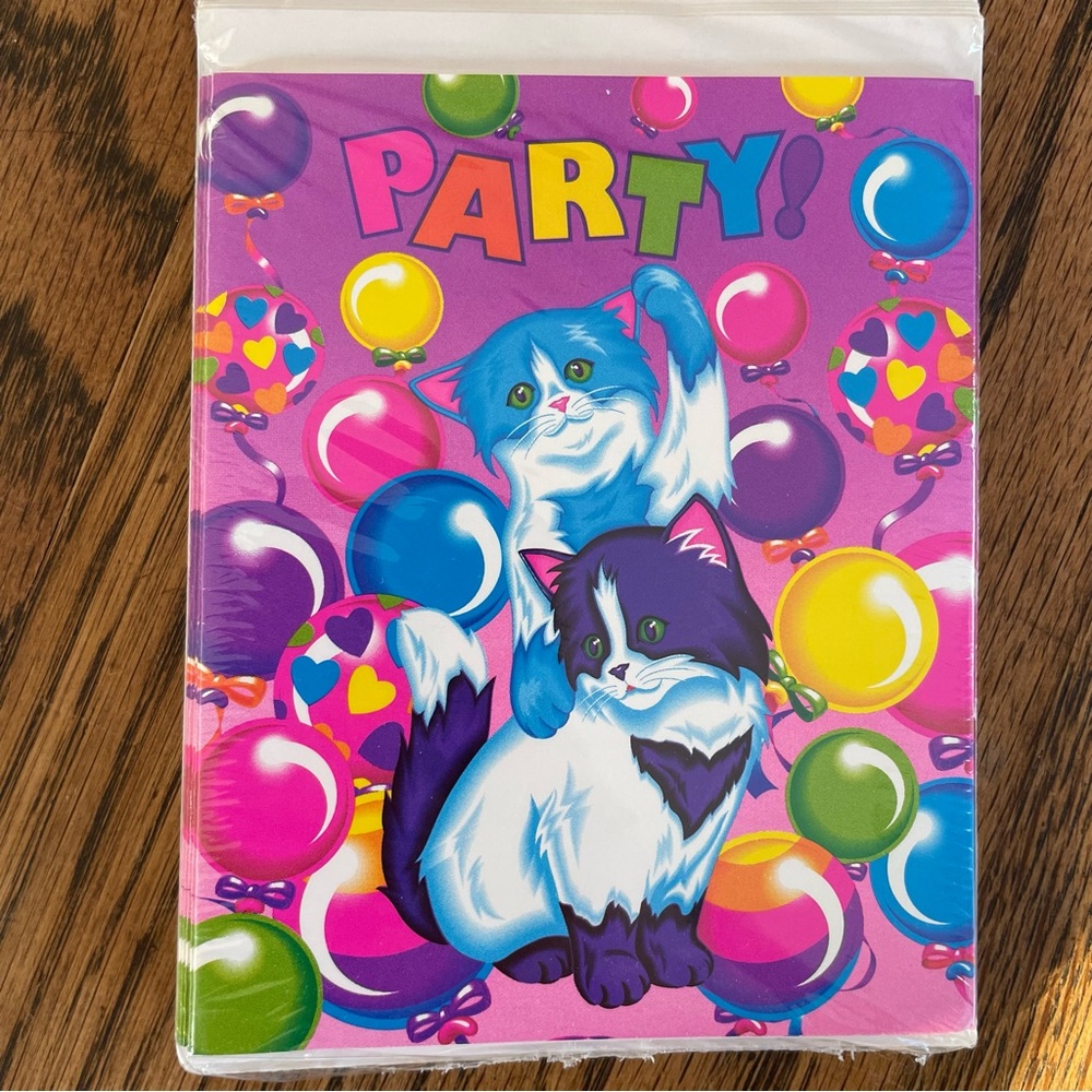Vintage Lisa Frank Kitten Balloons Birthday Invitation Cards🩷